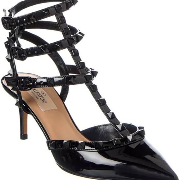 Valentino Garavani Shoes - VALENTINO GARAVANI - Rockstud Caged 65 Black Patent Ankle Strap Pump